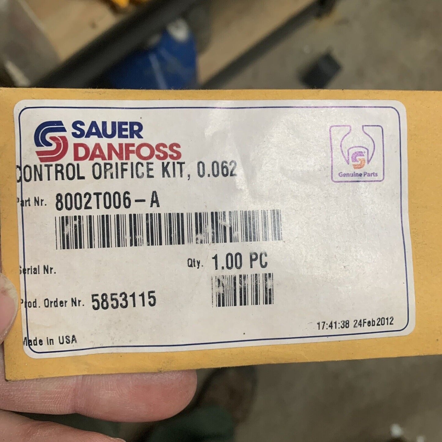 Sauer Danfoss Control Orifice Kit .062 Product#8002T006-A, Order#5853115