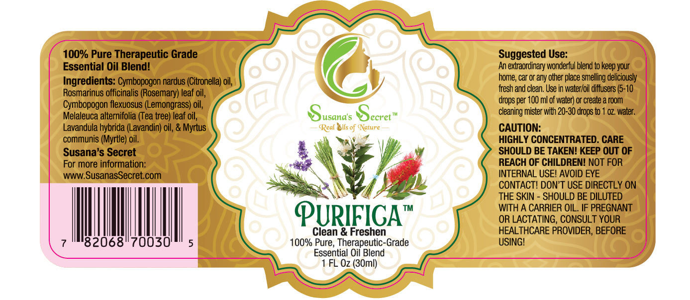 "PURIFICA" (PURIFICATION)- Clean & Freshen- Essential Oil Blend- 100% PURE, Therapeutic-Grade, 1 FL Oz/30 ml- Glass bottle w/dropper pipette. Purifica is our version of Young Living's Purification