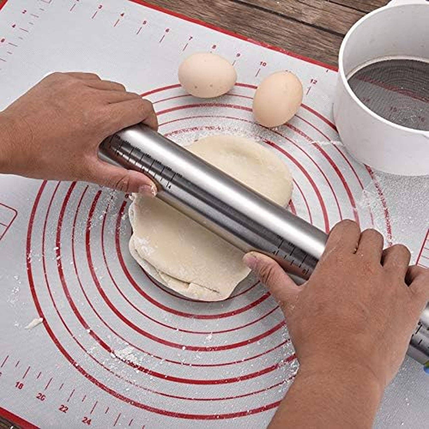 2 Pack - Non-Stick Silicone Baking Mat - (15.7'x19.7'inch) Pastry Mat with Measurements Perfect for for Pizza, Cake, Fondant, Cookies and Bread Making - Medium