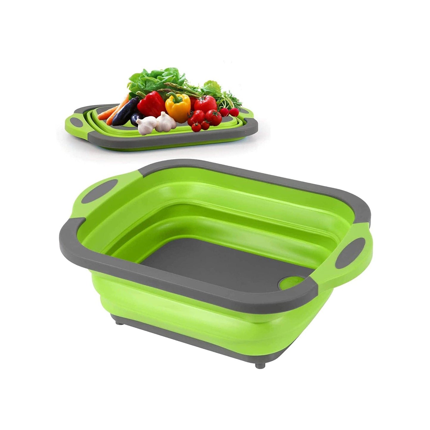 Collapsible Cutting Board - Portable Multi-Purpose Dish Tub (Green & Grey)