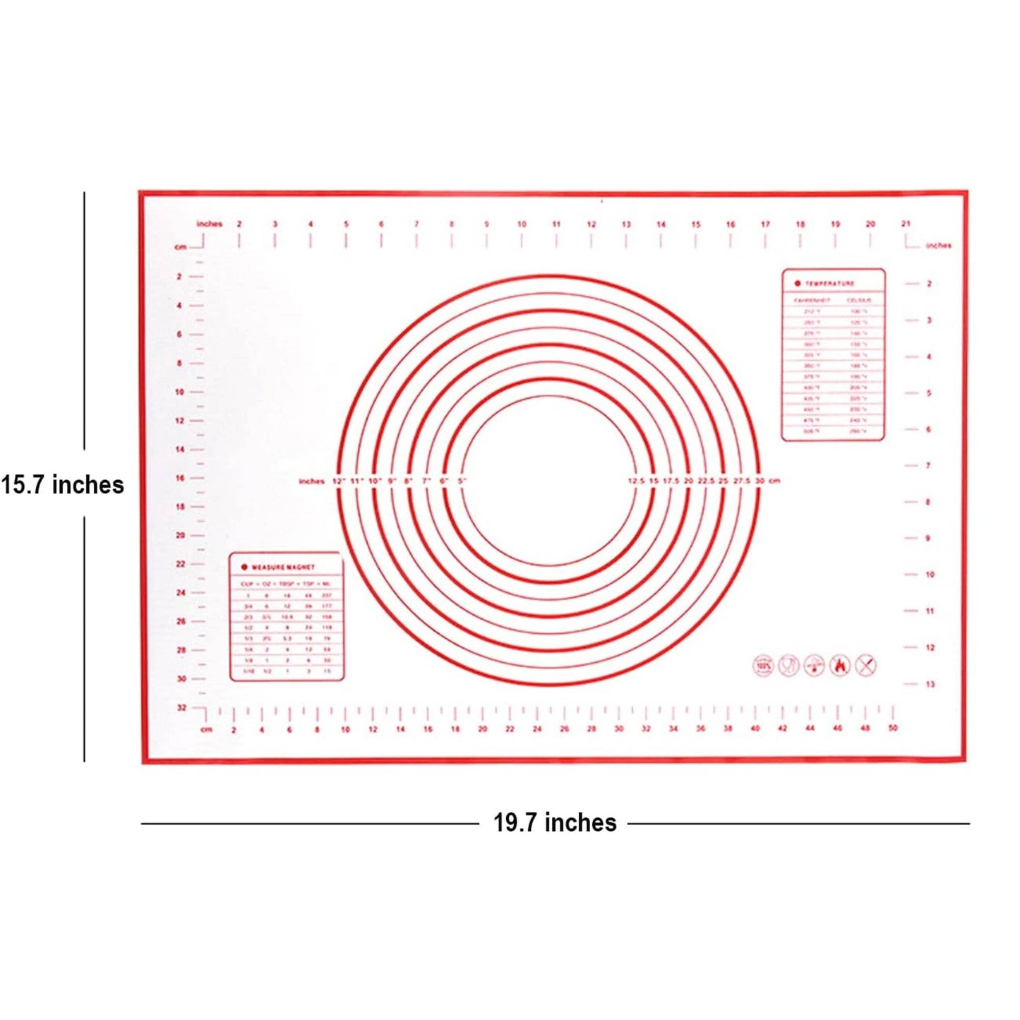 2 Pack - Non-Stick Silicone Baking Mat - (15.7'x19.7'inch) Pastry Mat with Measurements Perfect for for Pizza, Cake, Fondant, Cookies and Bread Making - Medium