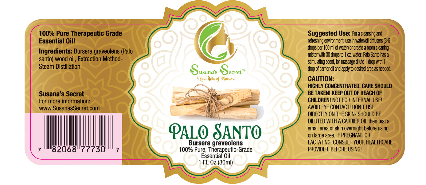 PALO SANTO (HOLY WOOD) Essential Oil (from Ecuador's equator)- 100% PURE, Therapeutic-Grade, 1 FL Oz/30 ml- Glass bottle w/dropper pipette