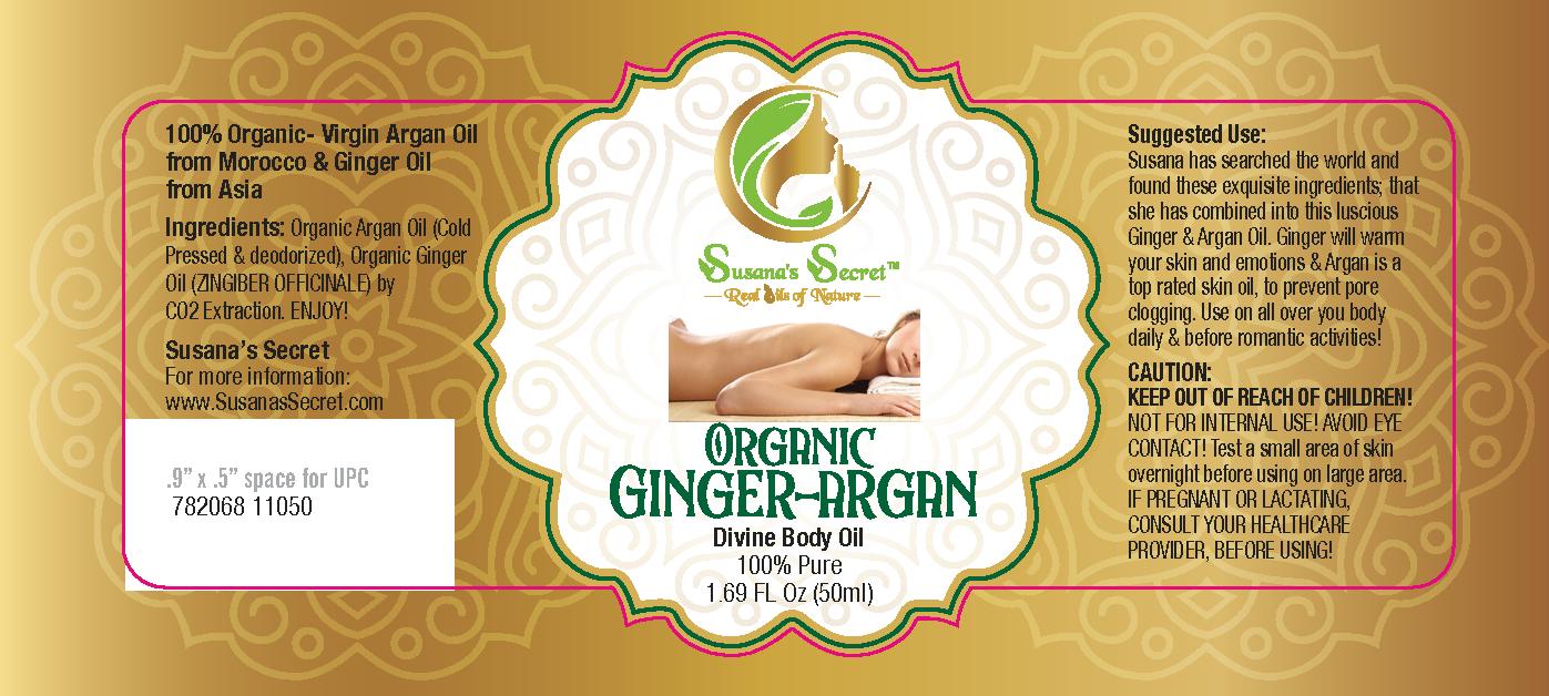 GINGER-ARGAN- Divine Body Oil- Organic Blend- 100% PURE , Therapeutic-Grade, 1.69 FL Oz/50 ml- Glass bottle w/ gold cosmetic treatment pump