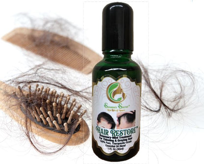 "HAIR RESTORE"- Rosemary-Mint Treatment- For Thinning & Greying Hair- 100% Pure, Therapeutic-Grade, 1 FL Oz/30 ml, Glass bottle w/ roll-on top