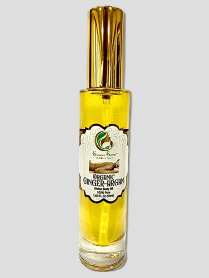 GINGER-ARGAN- Divine Body Oil- Organic Blend- 100% PURE , Therapeutic-Grade, 1.69 FL Oz/50 ml- Glass bottle w/ gold cosmetic treatment pump