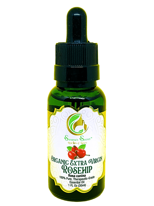 ROSA MOSQUETA (ROSEHIP)- Aceite Orgánico Extra Virgen Prensado en Frío- 100% PURO, Grado Terapéutico, 1 FL Oz/30 ml- Botella de vidrio con pipeta cuentagotas